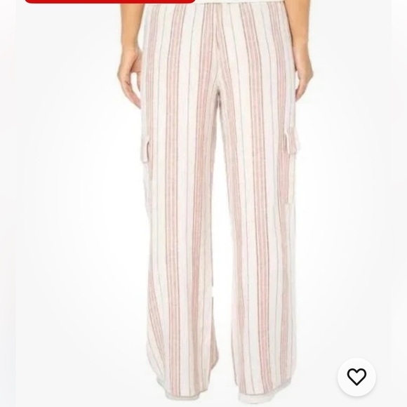 New Roxy Women's Linen Blend Cargo Pant lightweight pink Stripes XS - Picture 3 of 4